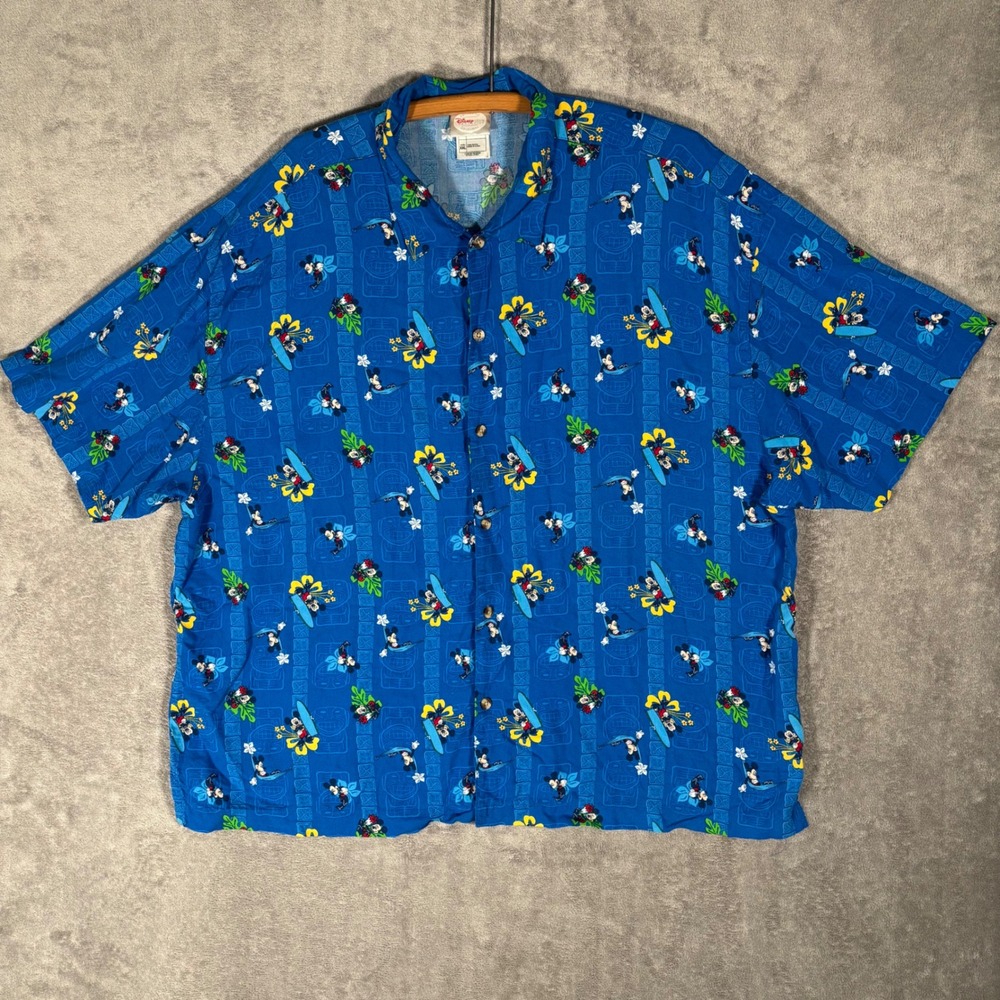 Disney Store Hawaiian Surf Vacation Aloha Shirt Mens Xxl Mickey Mouse Blue Rayon